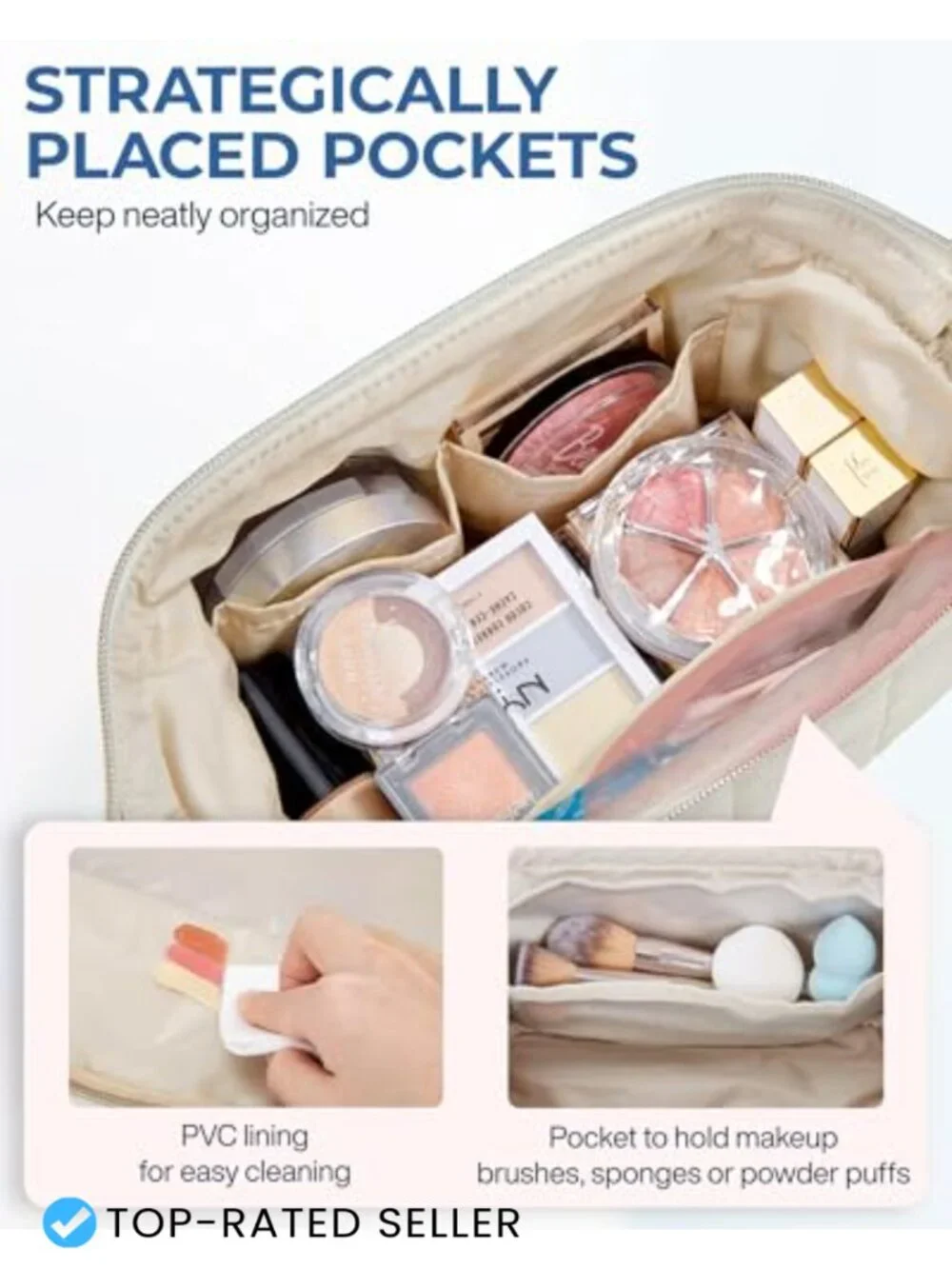 Wide Open Cosmetic Bag Travel Makeup Pouch Puffy Padded Quilted